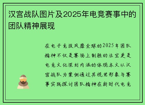 汉宫战队图片及2025年电竞赛事中的团队精神展现