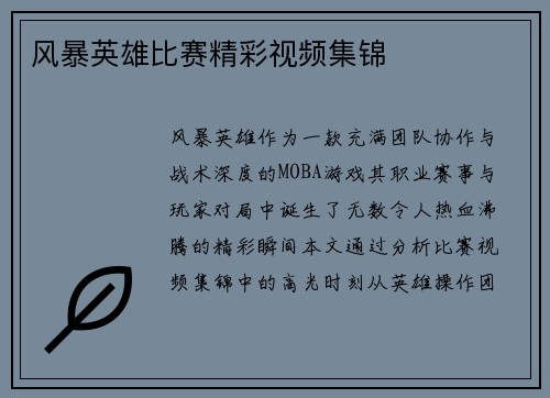 风暴英雄比赛精彩视频集锦